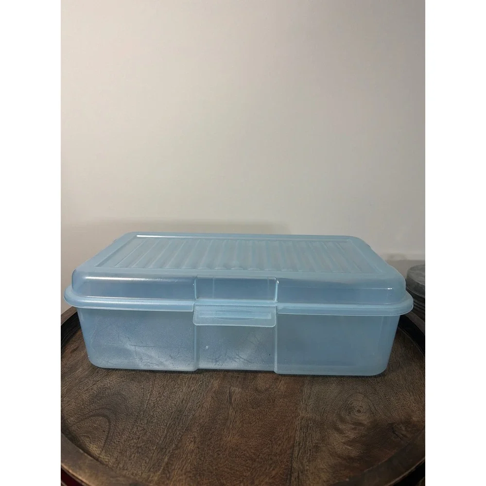 Vintage Rubbermaid Keepers Shoe Box Clear Blue Hinged Latch Snap Case 6 Qt